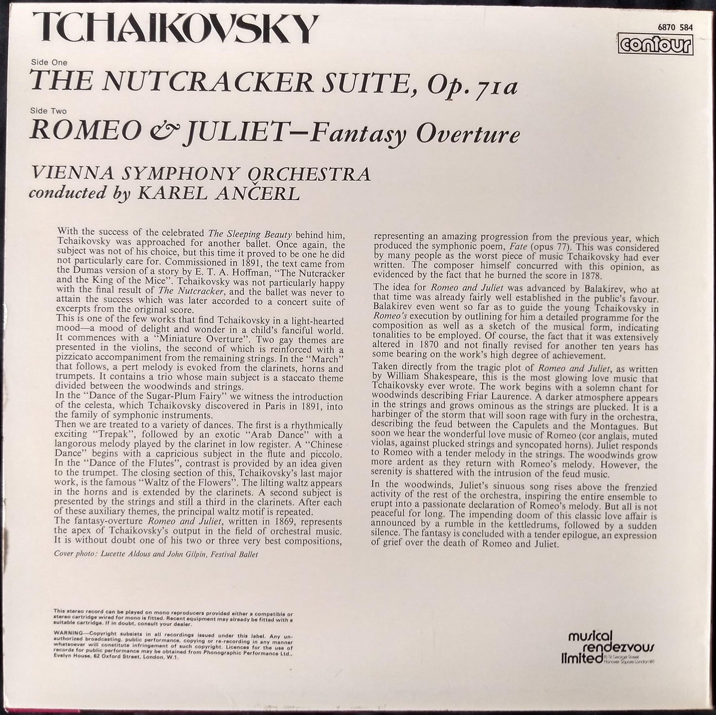 Tchaikovsky, Vienna Symphony Orchestra ‎– The Nutcracker Suite, Op. 71a / Romeo & Juliet - Fantasy Overture (Contour 1972) 12" vinyl LP VG/VG