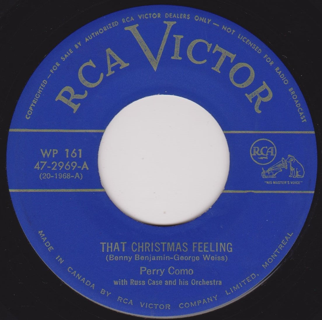 Perry Como - That Christmas Feeling (RCA 1952) 7" vinyl single VG/- jukebox Canada