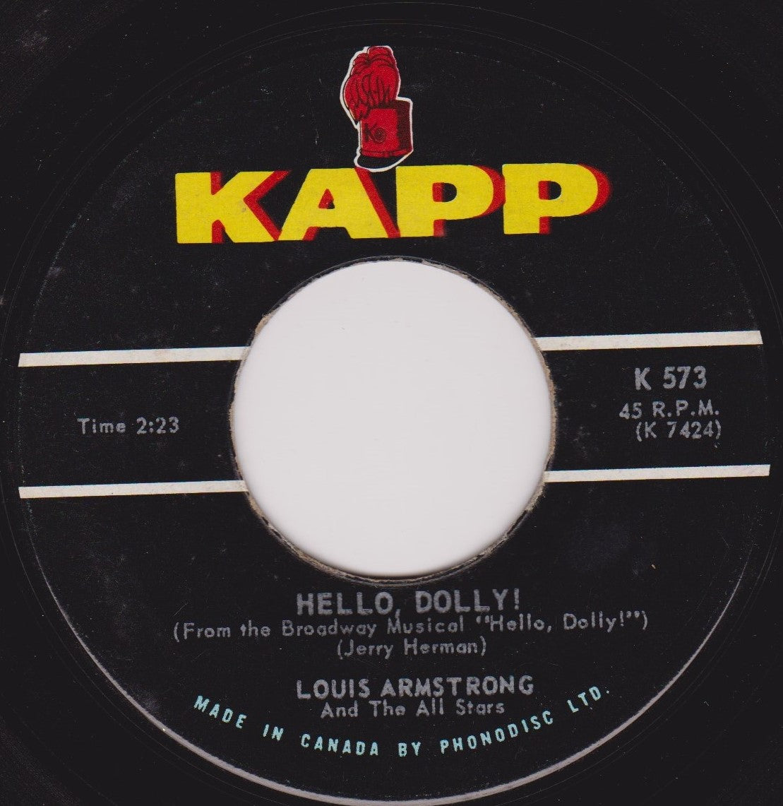 Louis Armstrong And The All Stars – Hello, Dolly! (Kapp 1964) 7" vinyl single VG/- Canada jukebox