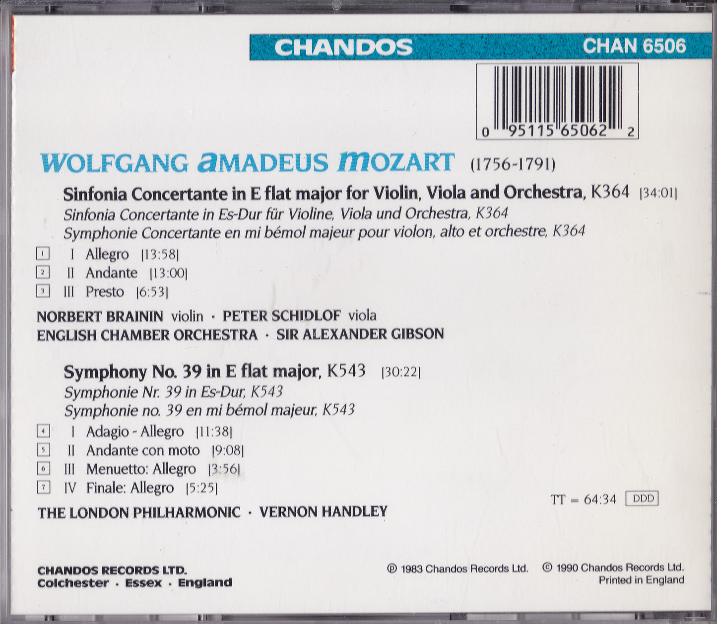 Mozart - Sinfonia Concertante (1990) CD album