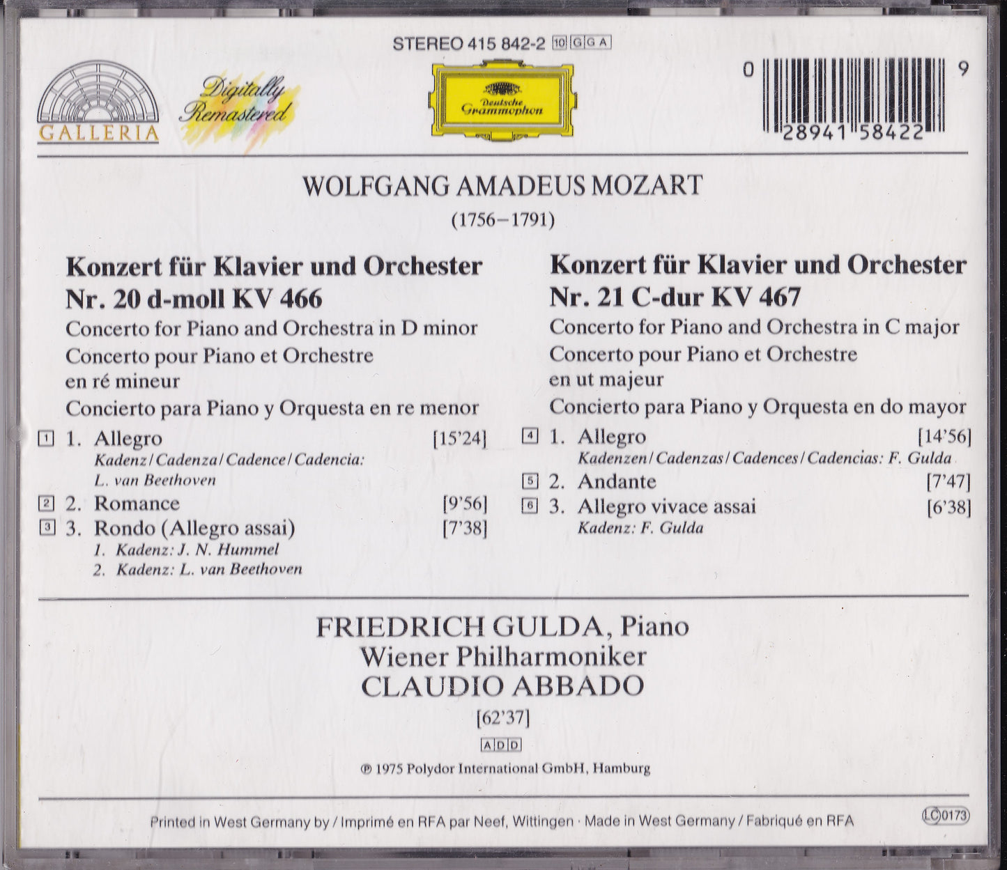 Mozart - Piano Concertos Nos. 20 & 21 CD album