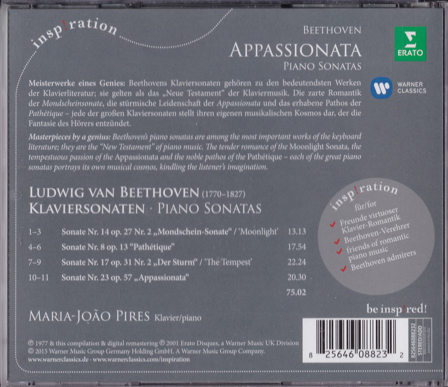 Beethoven / Maria-João Pires ‎– Appassionata - Piano Sonatas (2015) CD album