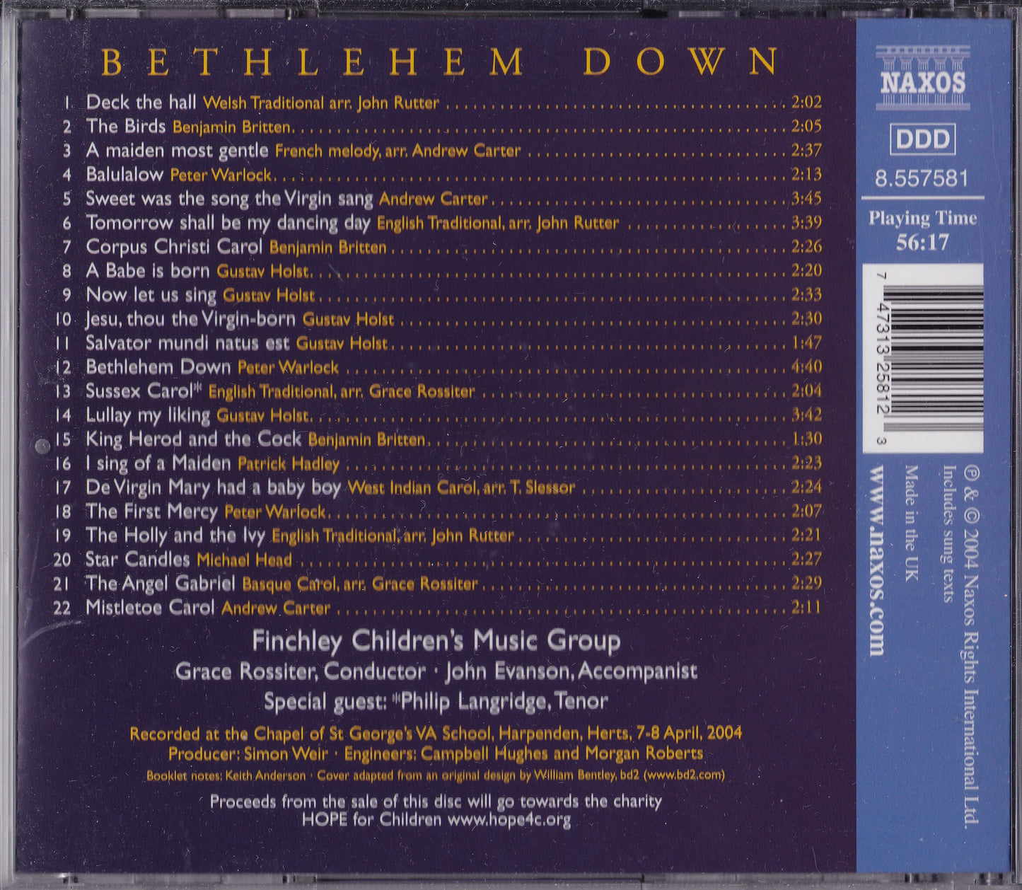 Finchley Children's Music Group – Bethlehem Down (2004) CD album