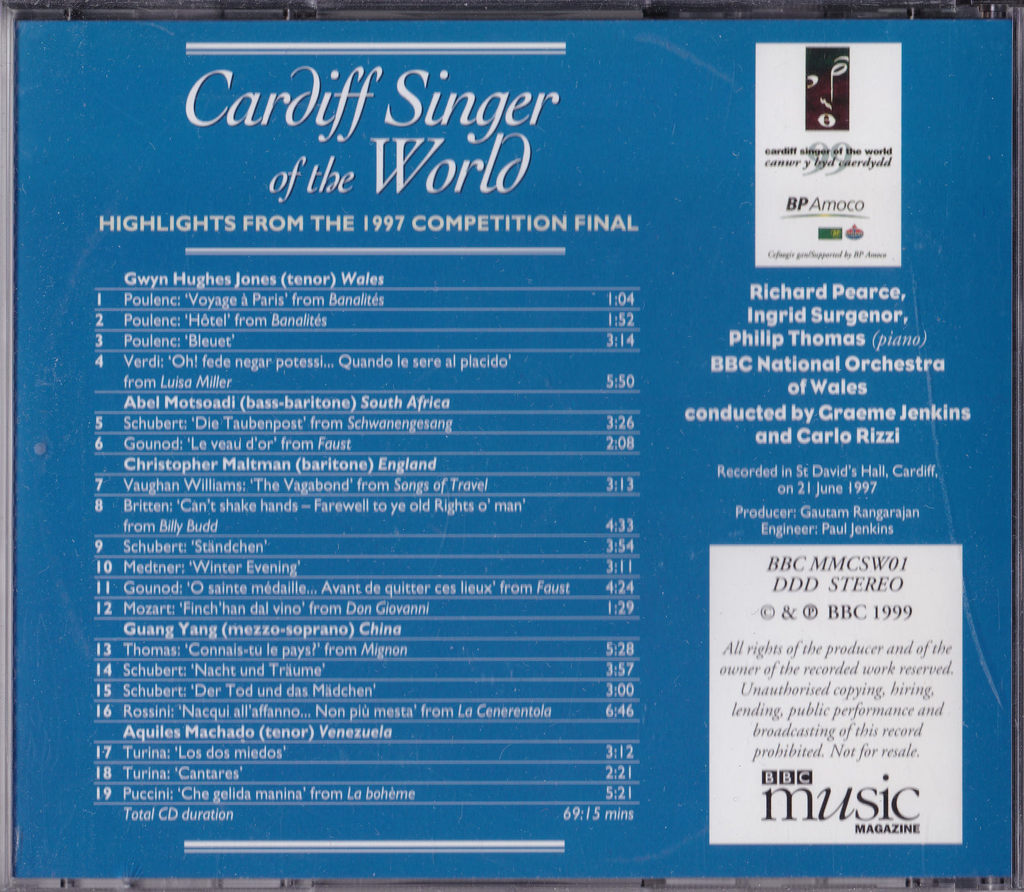 Various ‎– Cardiff Singer Of The World - Highlights From The 1997 Competition Final CD album