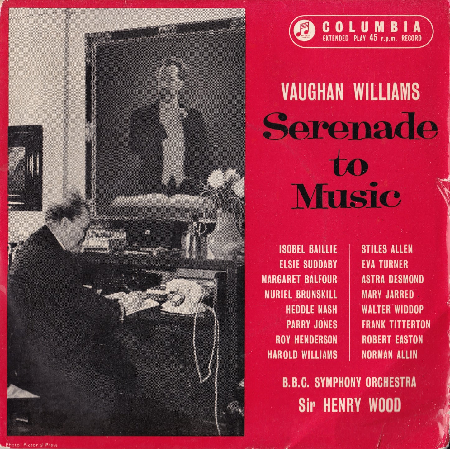 Vaughan Williams - Serenade To Music (Columbia) 7" vinyl EP VG/VG