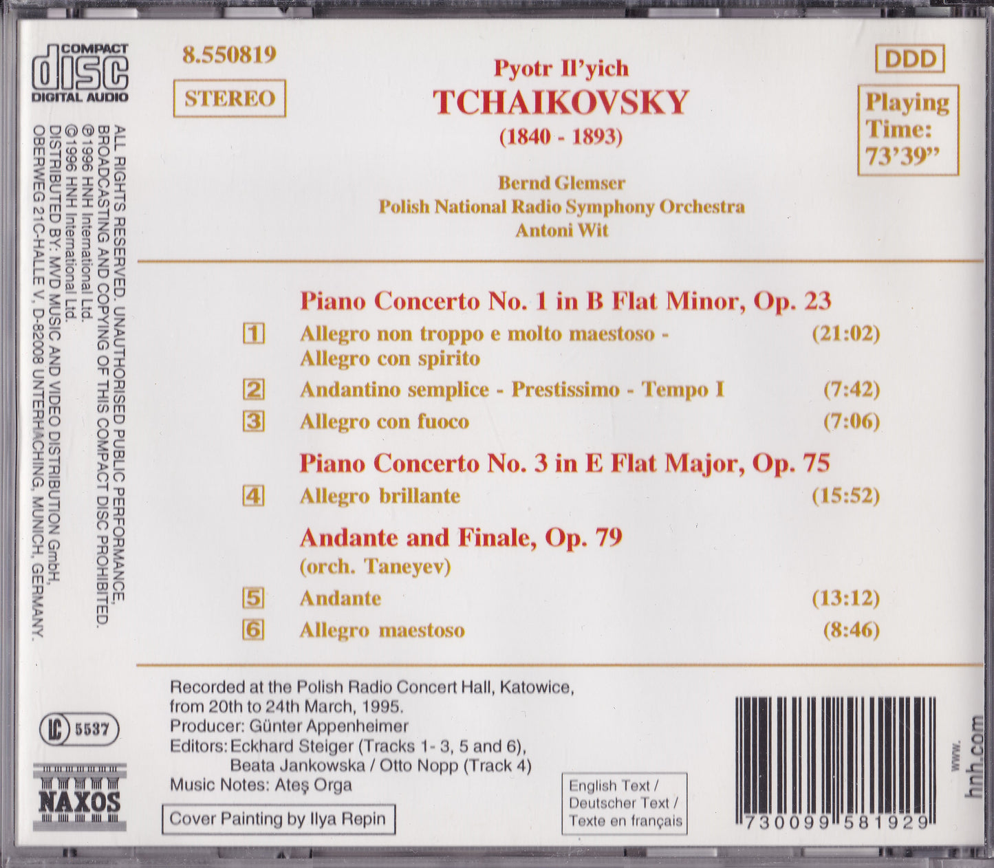 Tchaikovsky - Piano Concertos Nos. 1 And 3 (1996) CD album