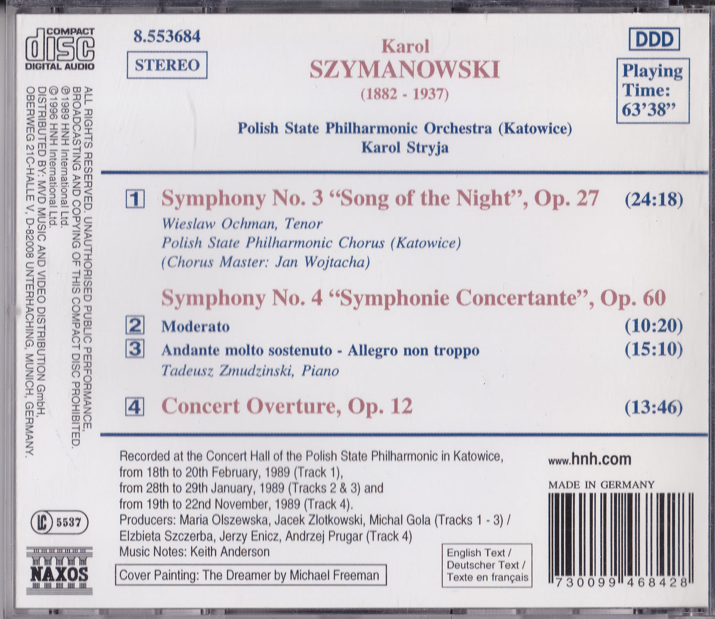 Karol Szymanowski - Symphonies Nos. 3 & 4 (1996) CD album