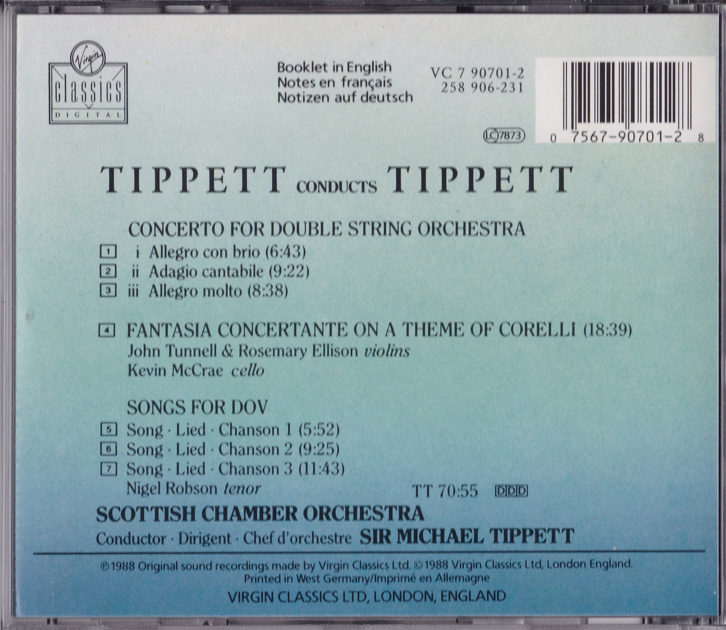 Sir Michael Tippett ‎– Tippett Conducts Tippett (1988) CD album