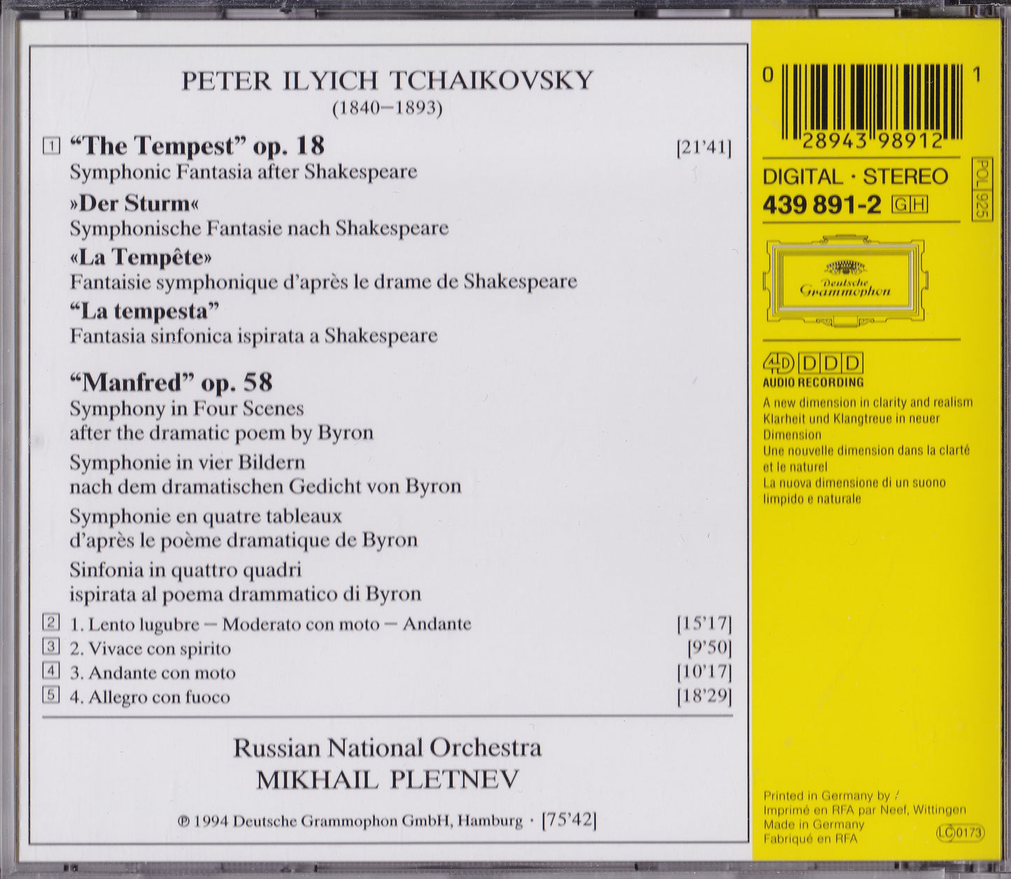 Tchaikovsky - Manfred Symphony / The Tempest (1994) CD album