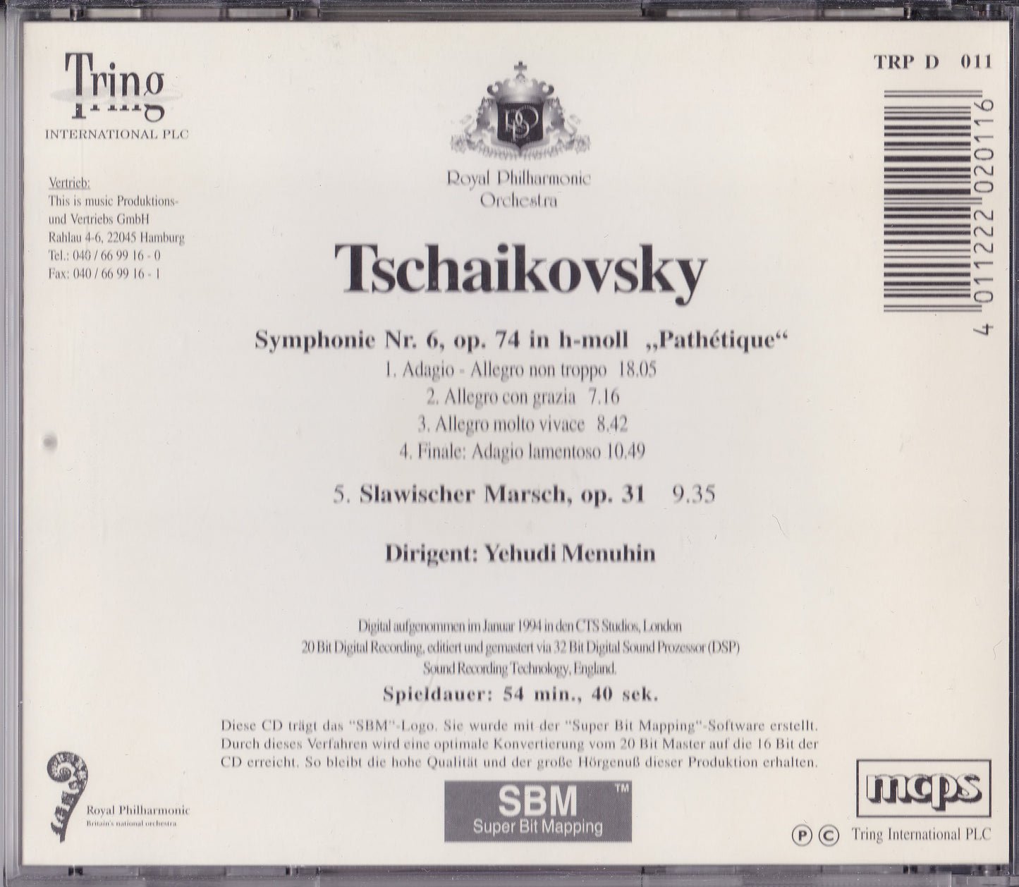 Tschaikovsky, RPO, Menuhin ‎– Symphony Nr.6 (1997) CD album