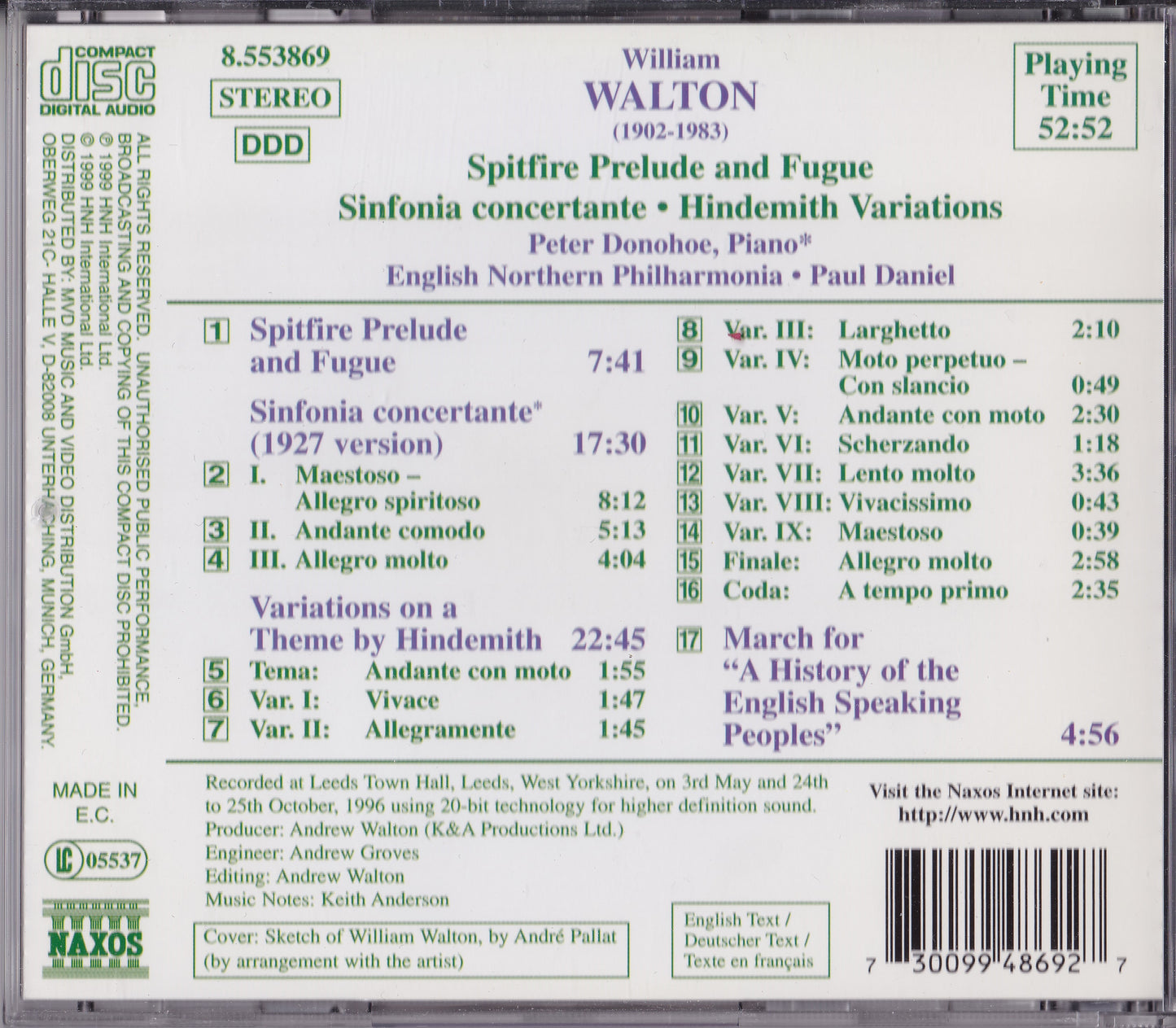 Walton - Spitfire Prelude And Fugue (1999) CD album