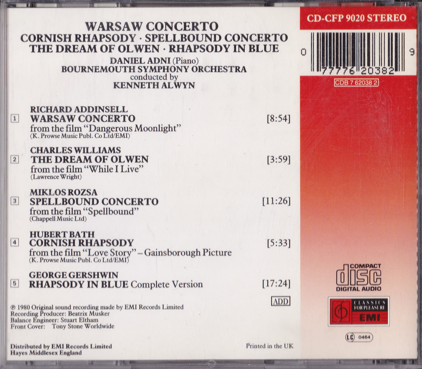 Various - Warsaw Concerto And Other Film Themes (1988) CD album