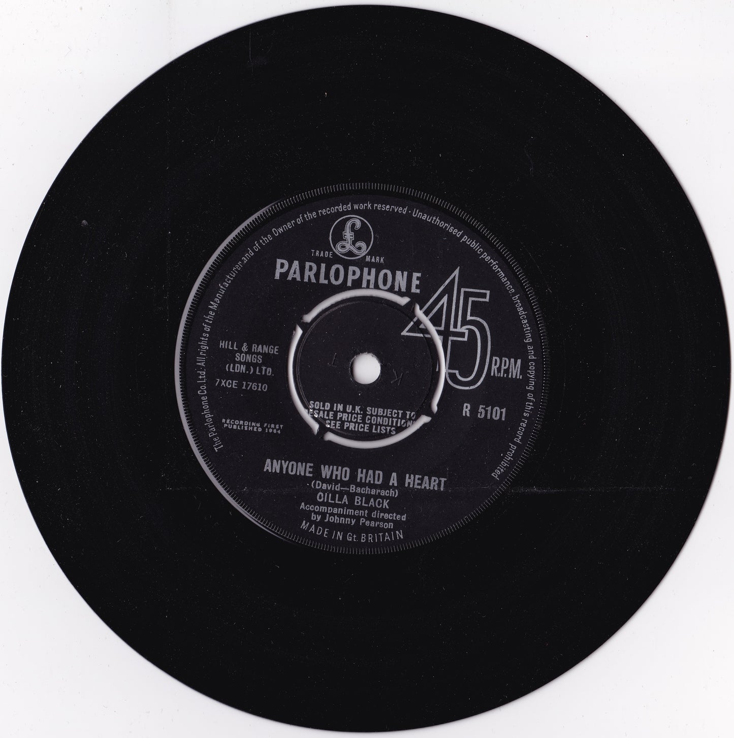 Cilla Black ‎– Anyone Who Had A Heart (Parlophone 1964) 7" vinyl single VG/-