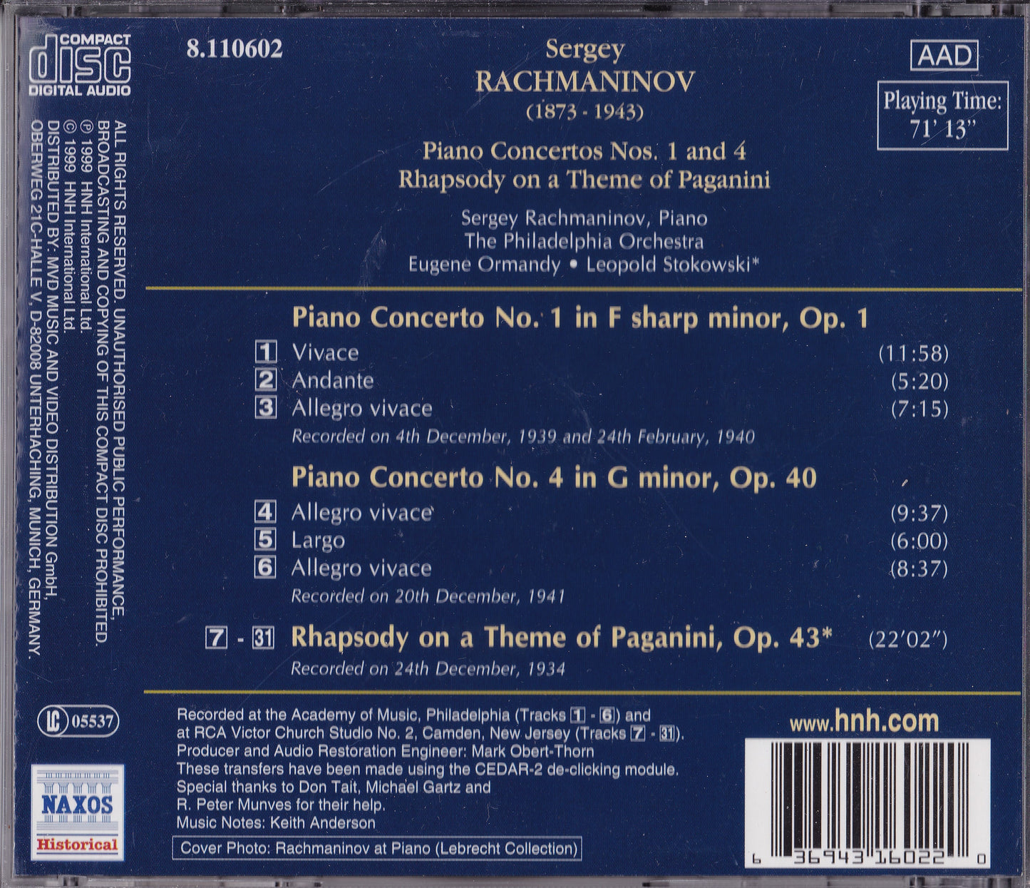 Rachmaninov - Piano Concertos Nos. 1 And 4 (1999) CD album