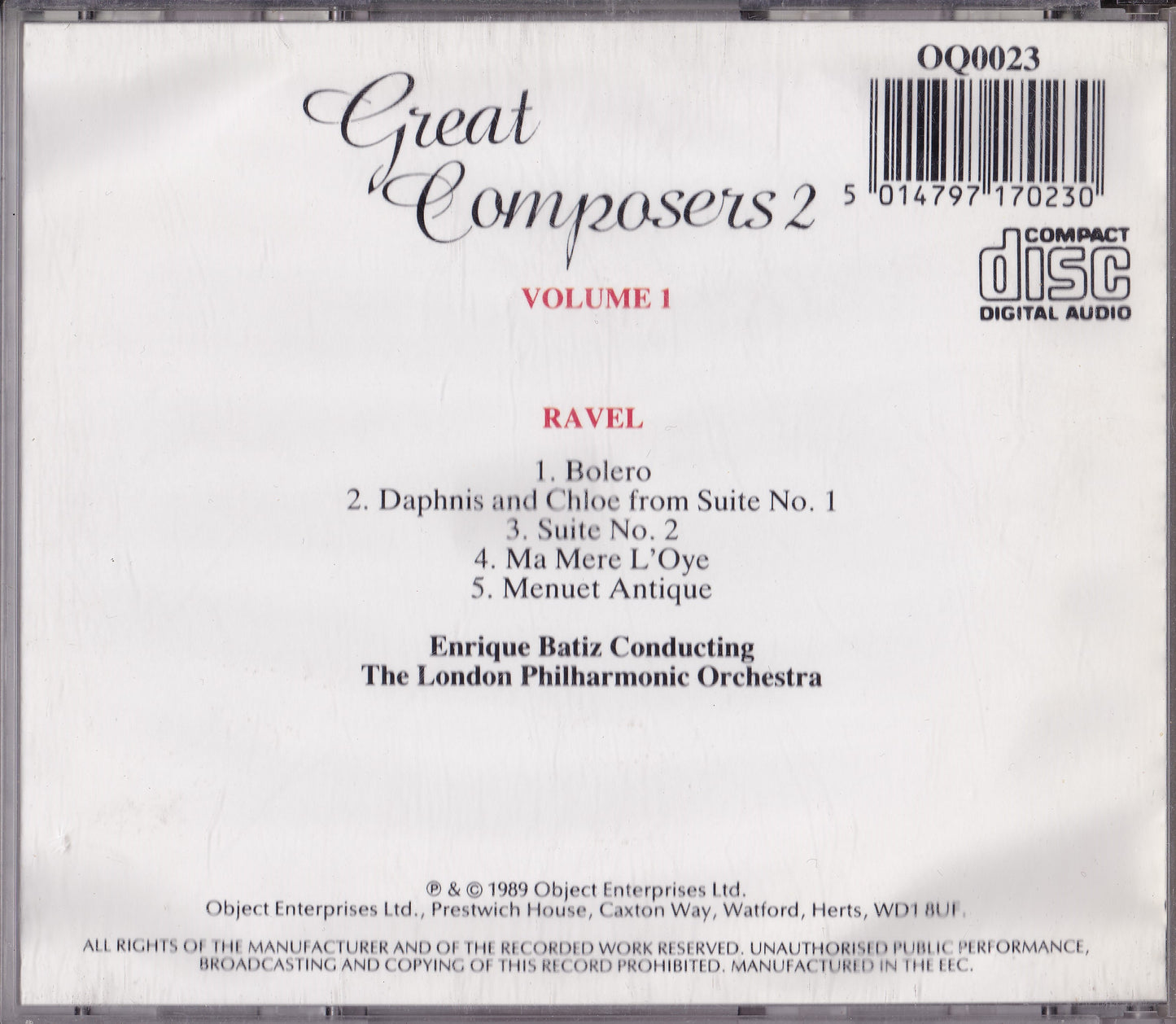 Ravel – Great Composers CD album