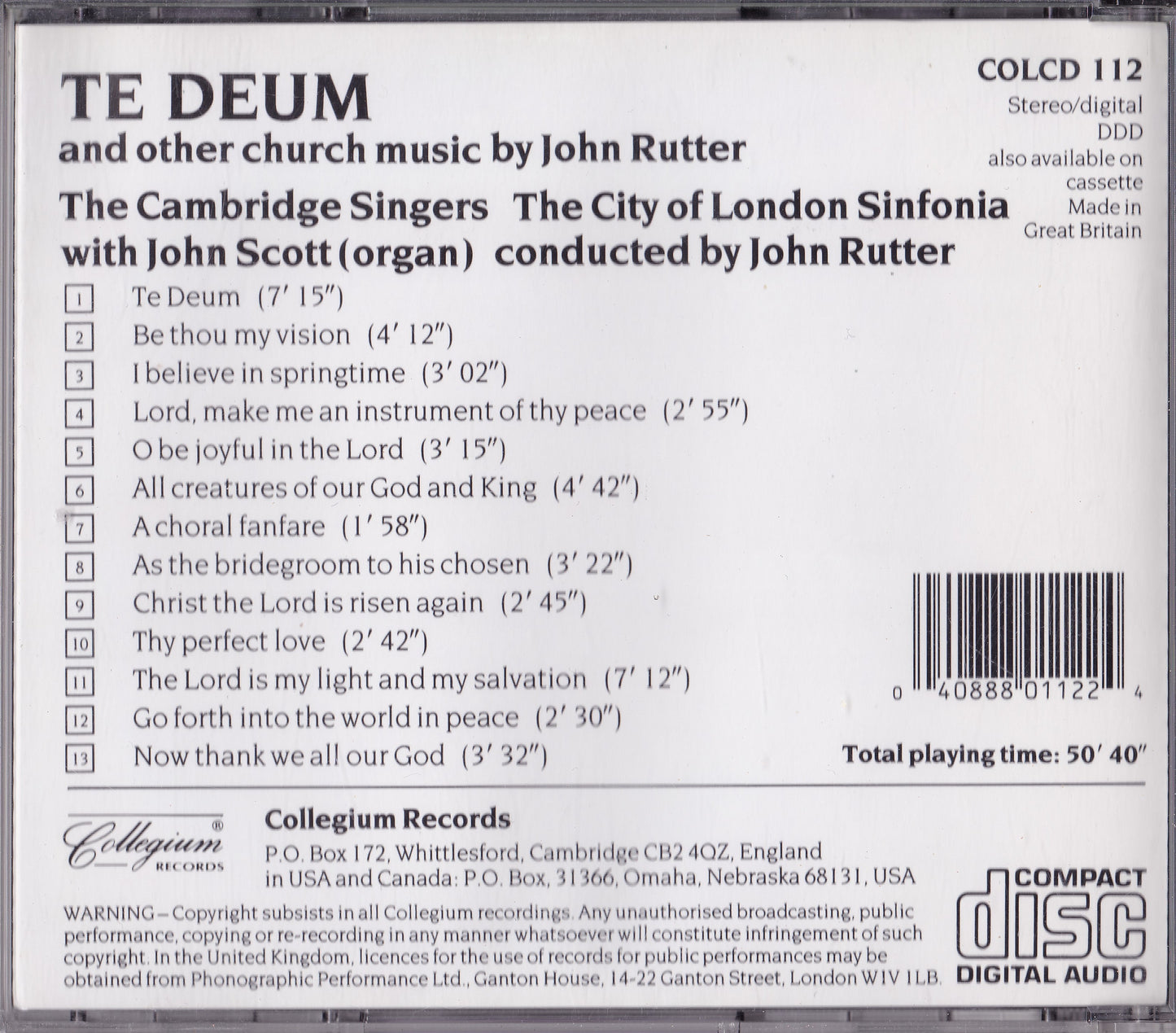 John Rutter – Te Deum And Other Church Music CD album