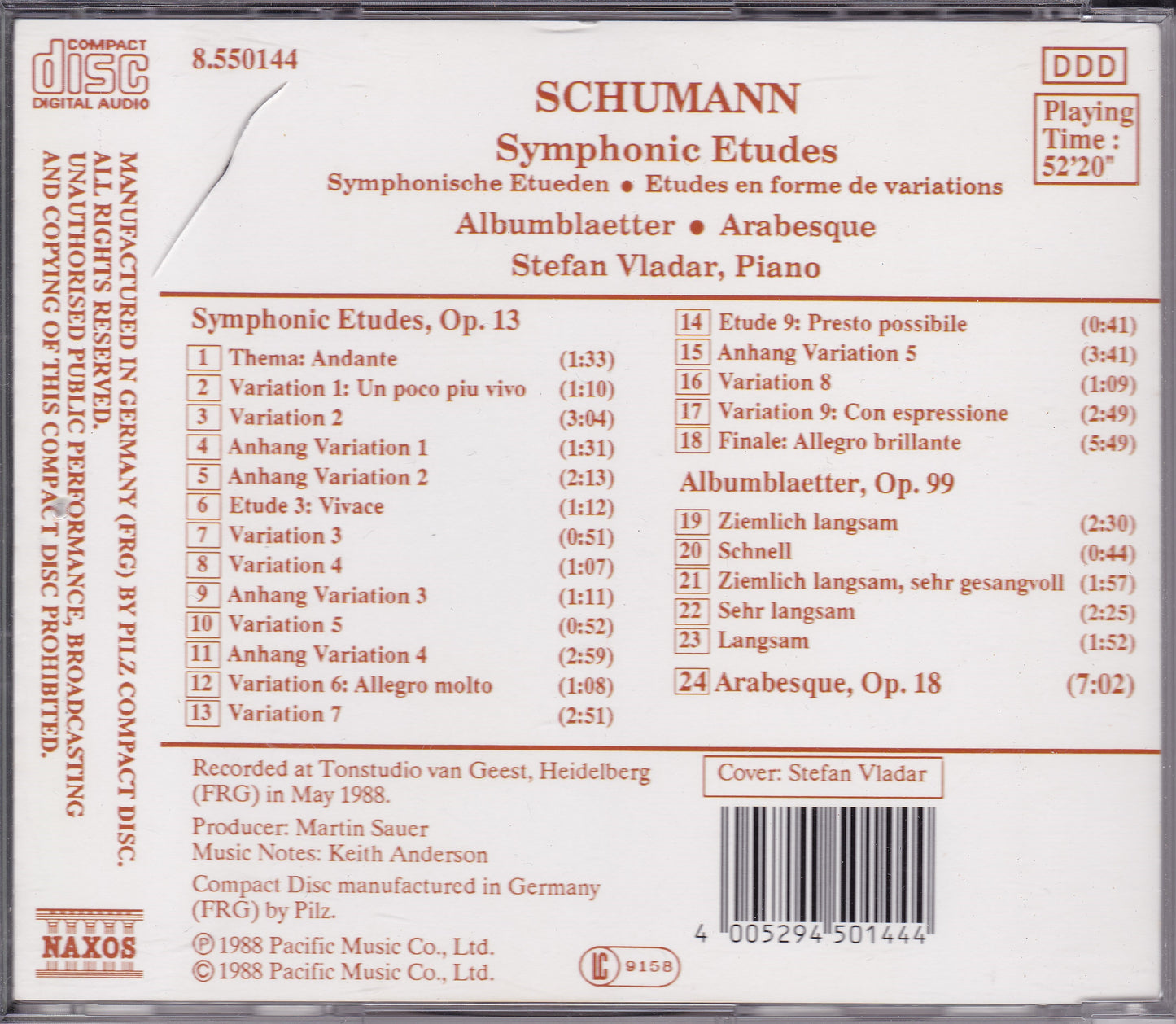 Schumann - Symphonic Etudes (1988) CD album