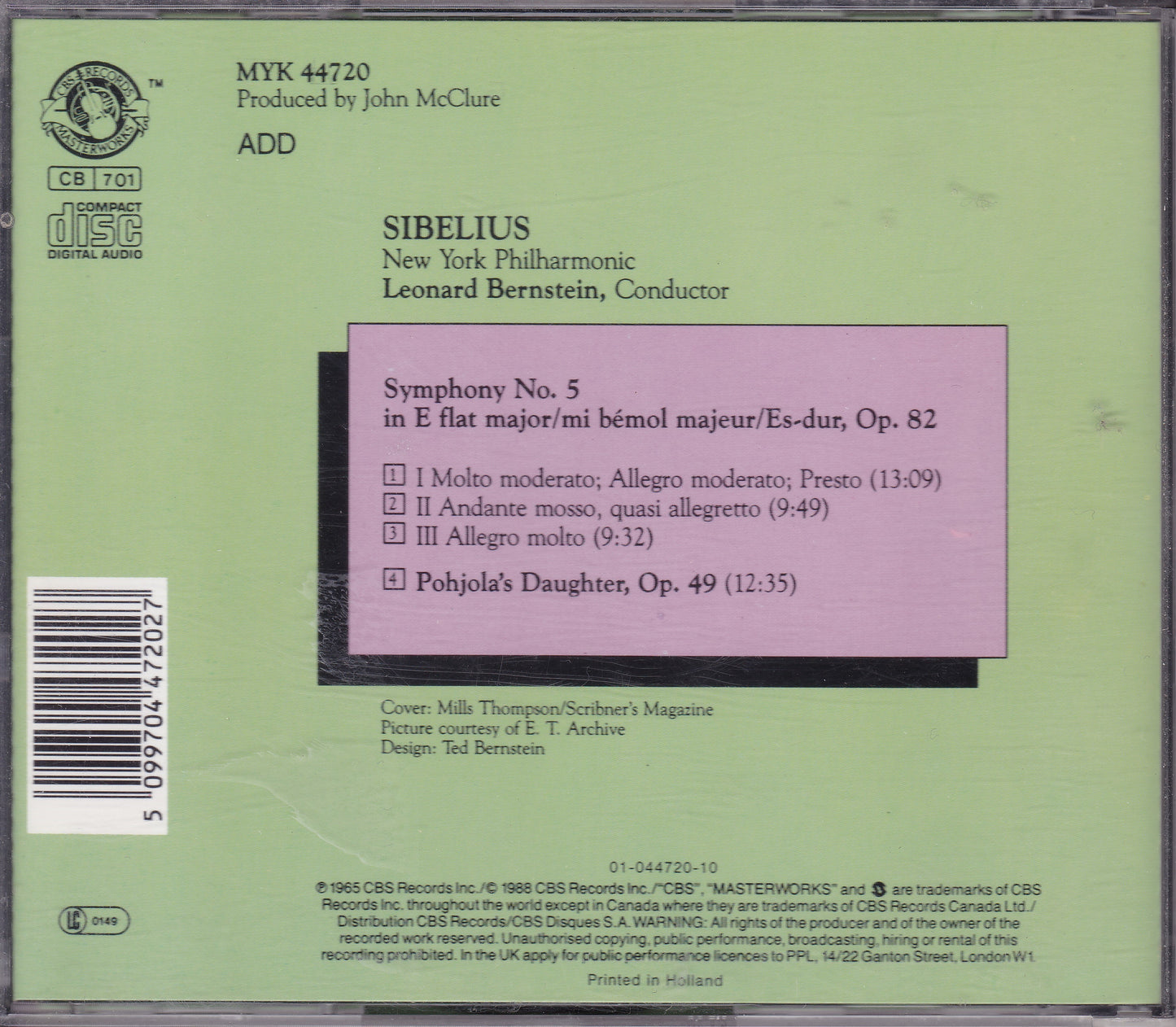 Sibelius, Bernstein - Symphony No. 5 • Pohjola's Daughter (1988) CD album