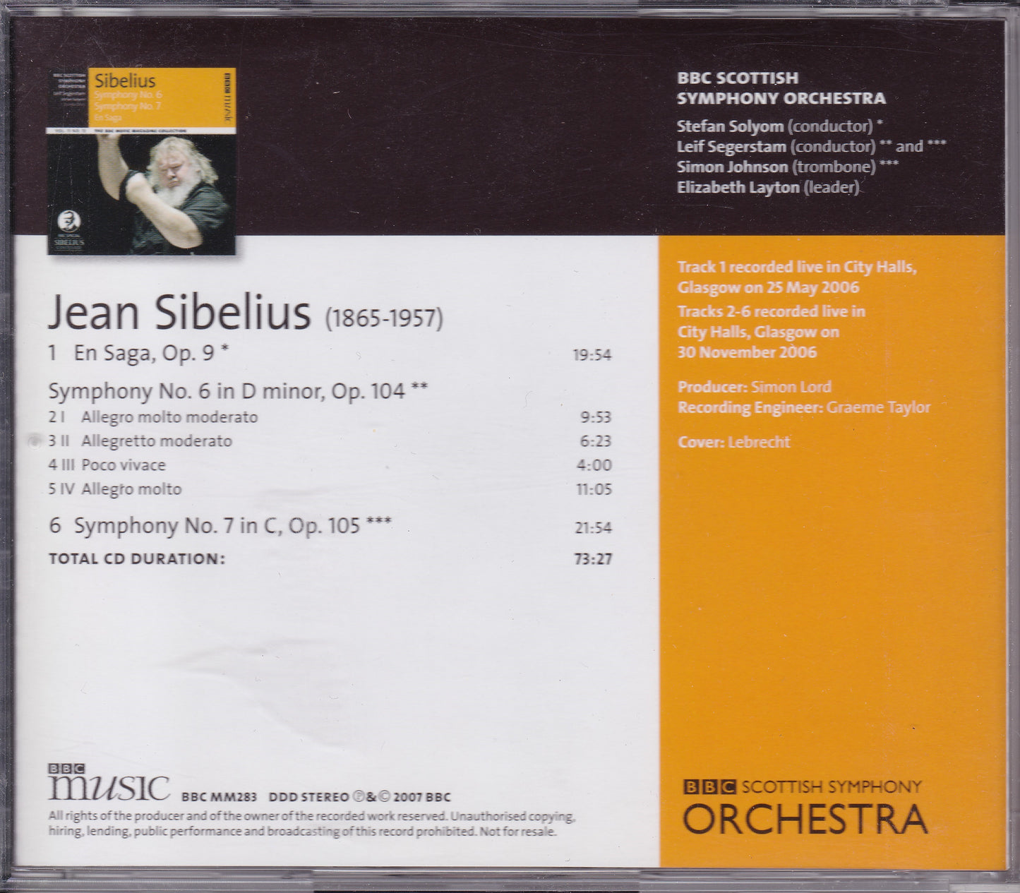 Sibelius - Symphonies No. 6 & 7 (2007) CD album