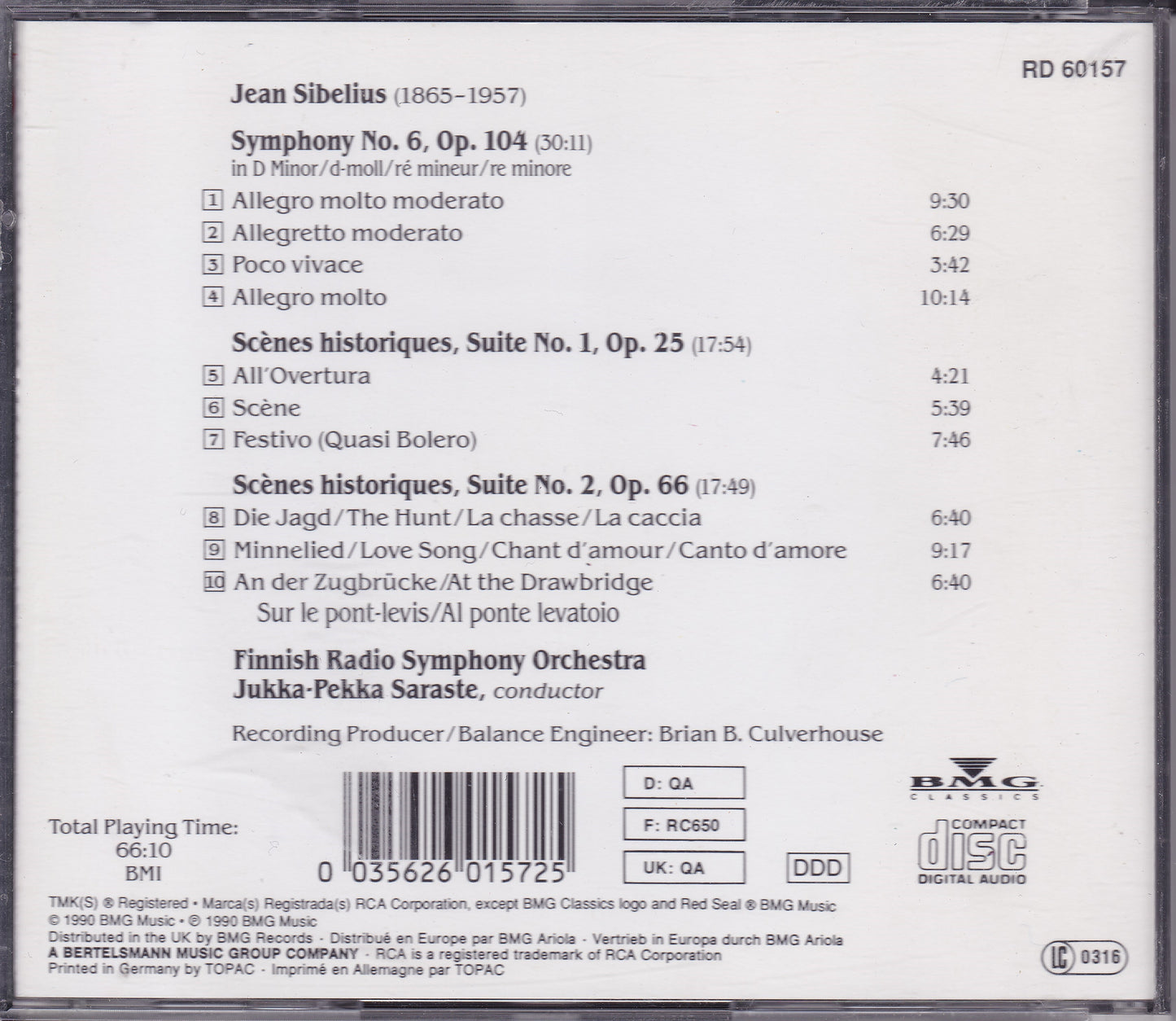 Sibelius - Symphony No. 6 CD album