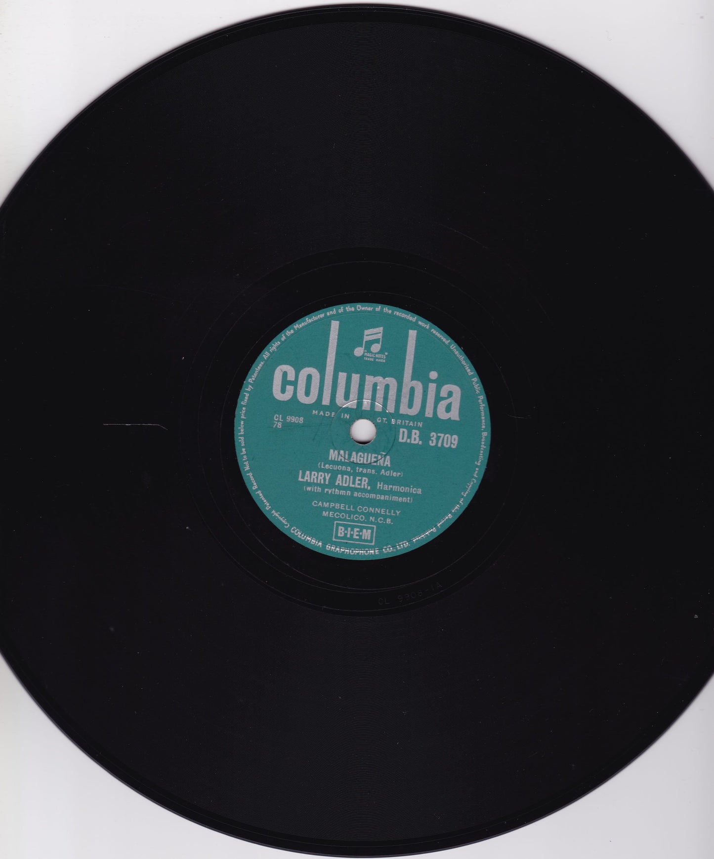 Larry Adler – Malagueña / Rififi (Columbia 1956) 10" shellac 78 VG/G+