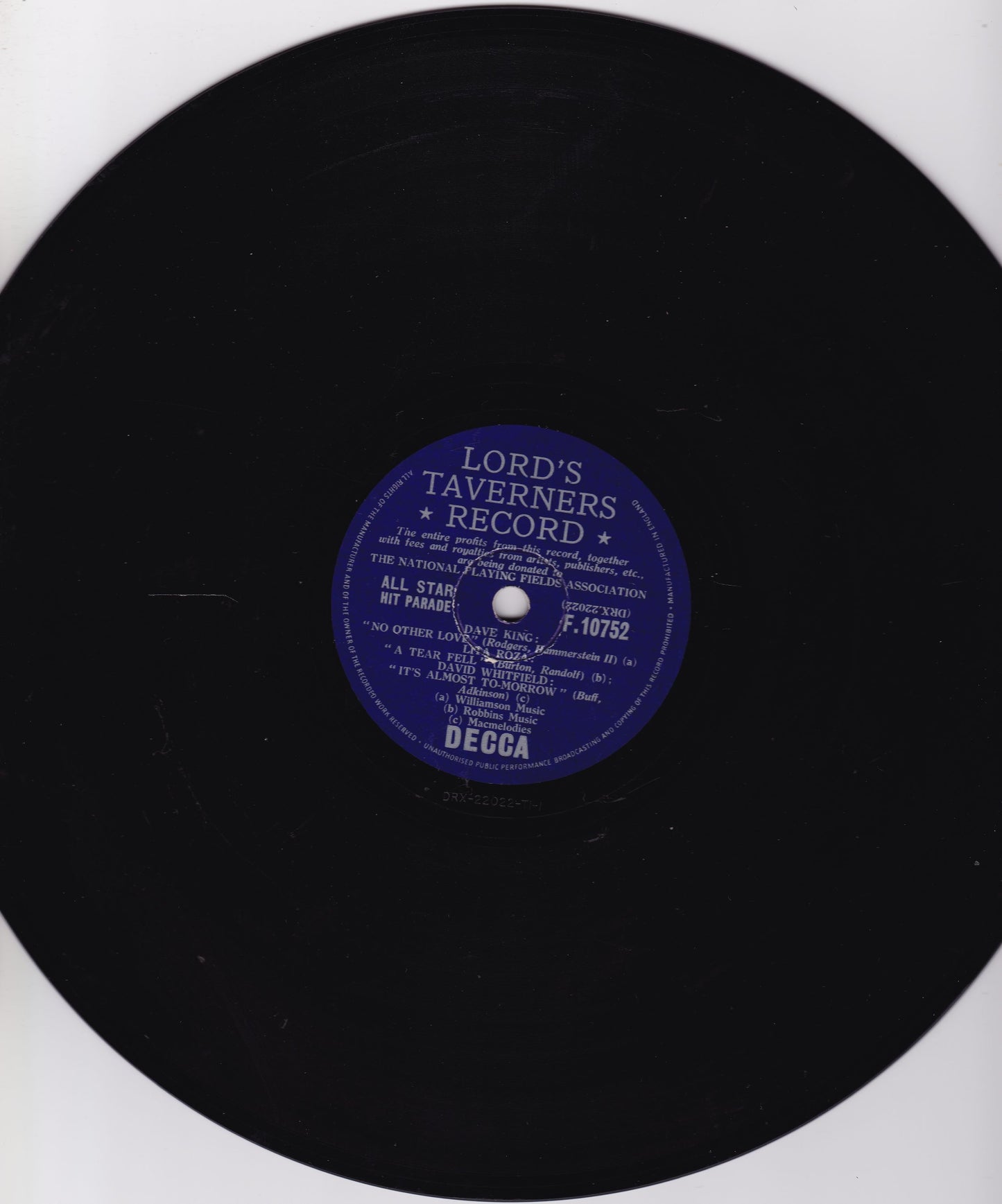 Various - The Lord's Taverners All Star Hit Parade (Decca 1956) 10" shellac G+/-