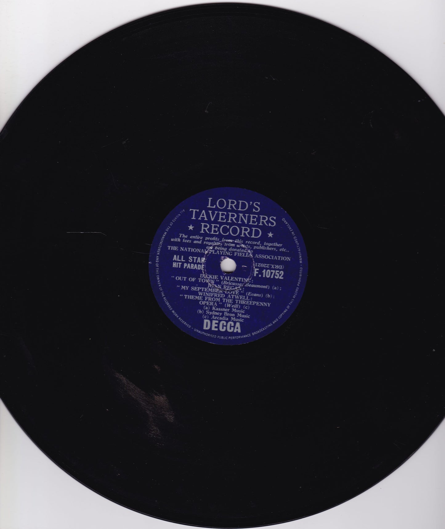 Various - The Lord's Taverners All Star Hit Parade (Decca 1956) 10" shellac G+/-