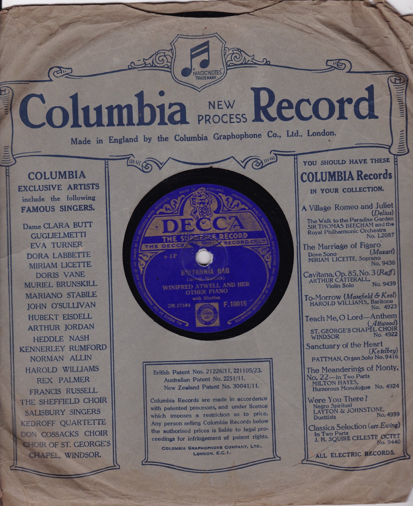 Winifred Atwell - Britannia Rag / Dixie Boogie (1952) 10" shellac VG/-