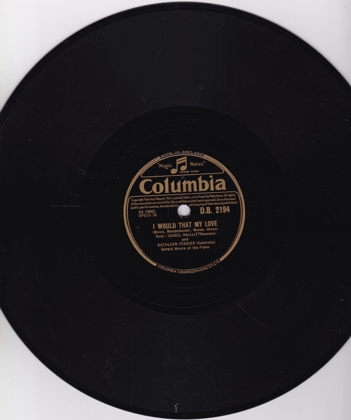 Isobel Baillie & Kathleen Ferrier – I Would That My Love 10" shellac G+/-