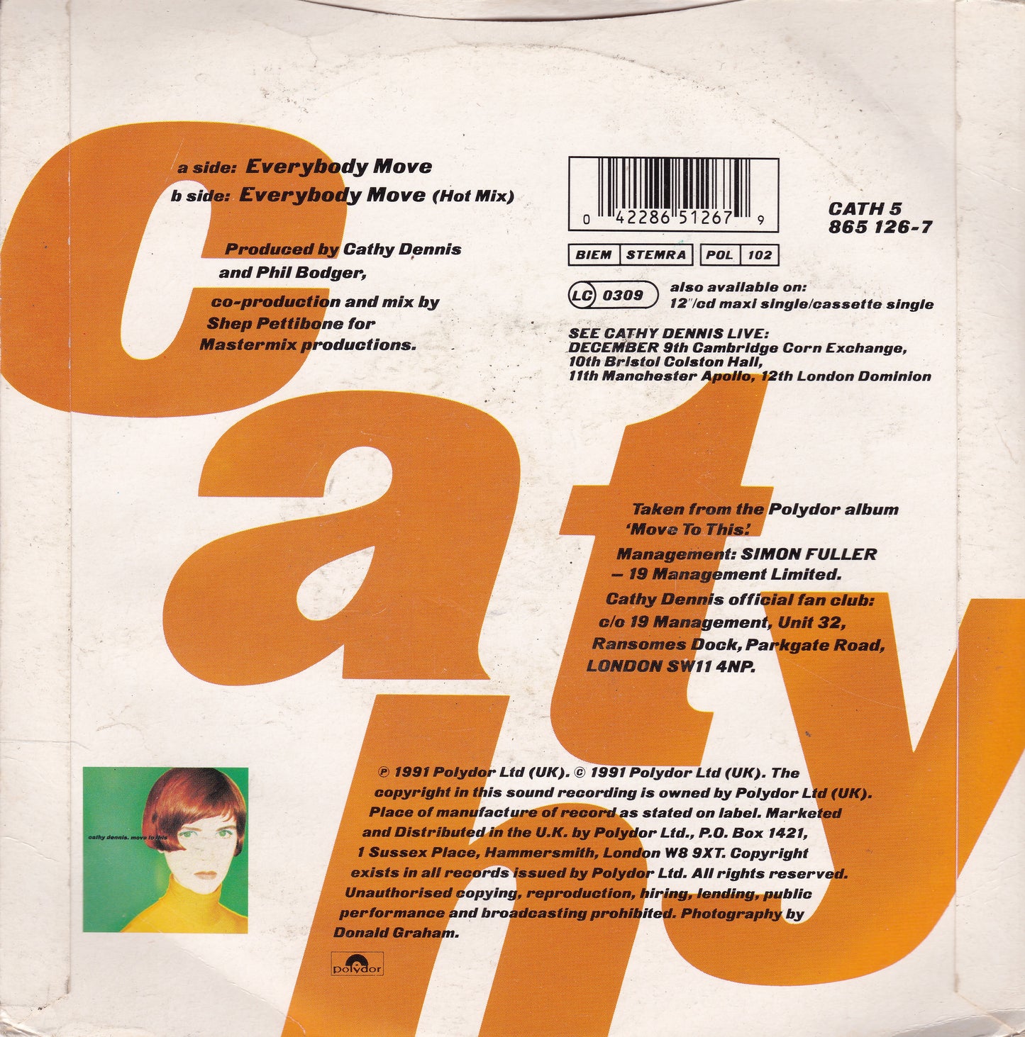 Cathy Dennis -  Everybody Move (Polydor 1991) 7" vinyl single VG/VG