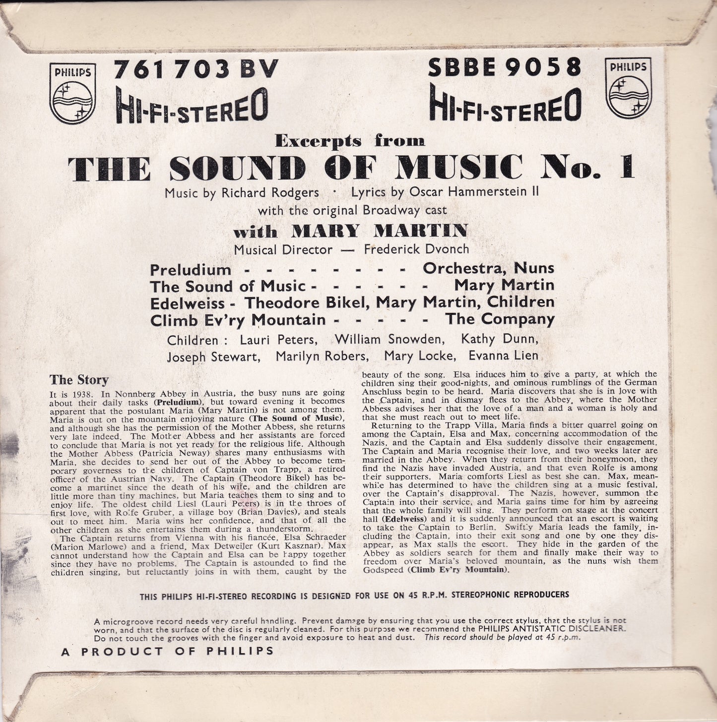 Mary Martin ‎– The Sound Of Music, No. 1 (Philips 1959) 7" vinyl EP VG/G+