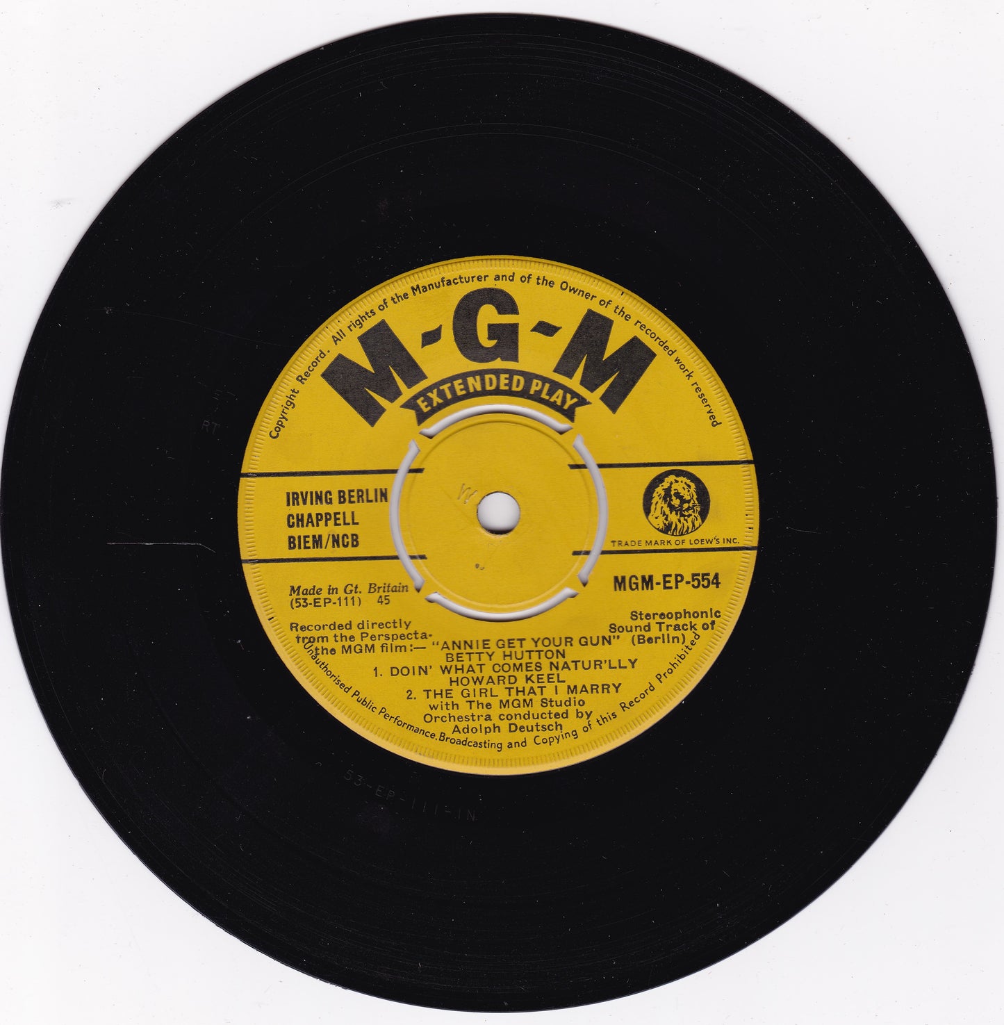 Various ‎– Annie Get Your Gun No. 2 (MGM 1956) 7" vinyl P/S EP VG/G+