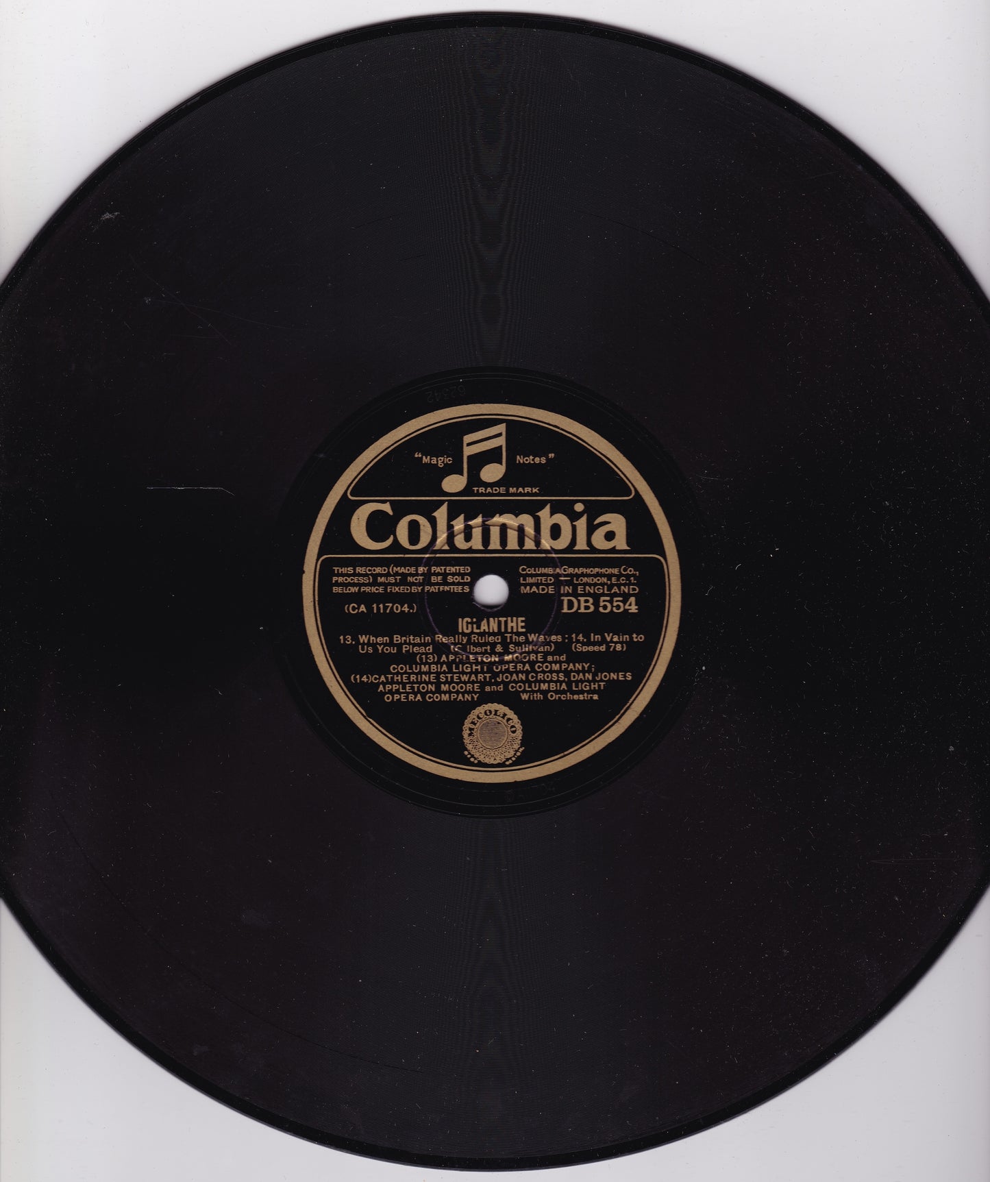 Gilbert & Sullivan - Columbia Light Opera Company – Iolanthe 10" shellac VG/-