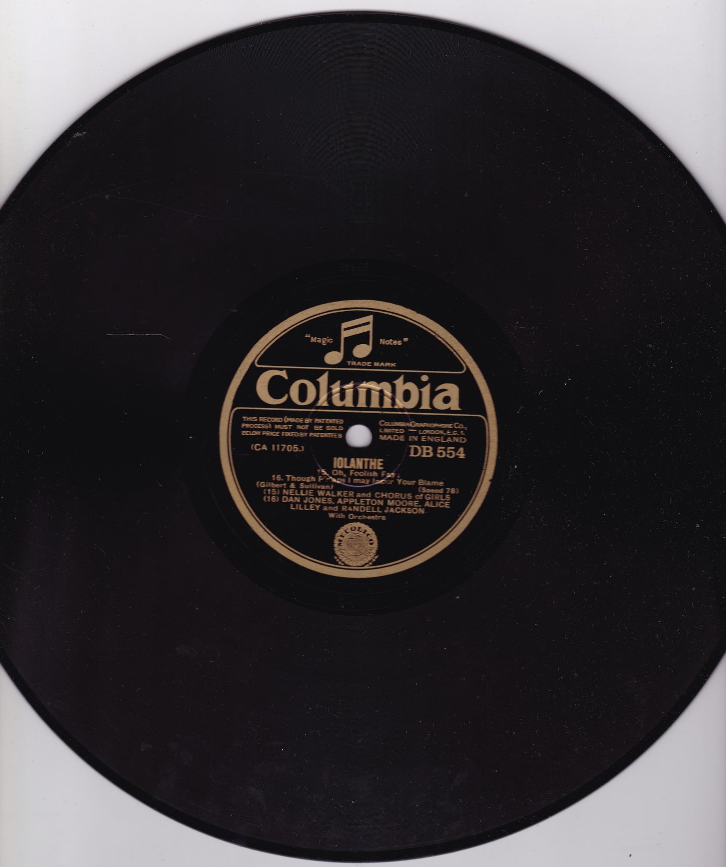 Gilbert & Sullivan - Columbia Light Opera Company – Iolanthe 10" shellac VG/-