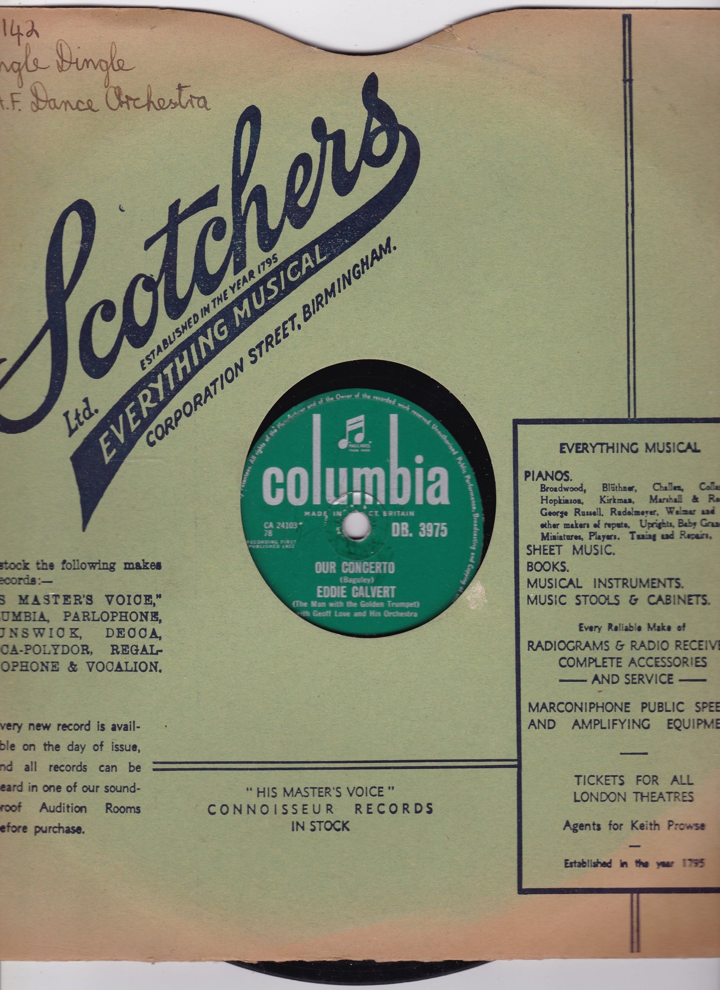 Eddie Calvert - Our Concerto / Forgotten Dreams (Columbia) 10" shellac VG/G+