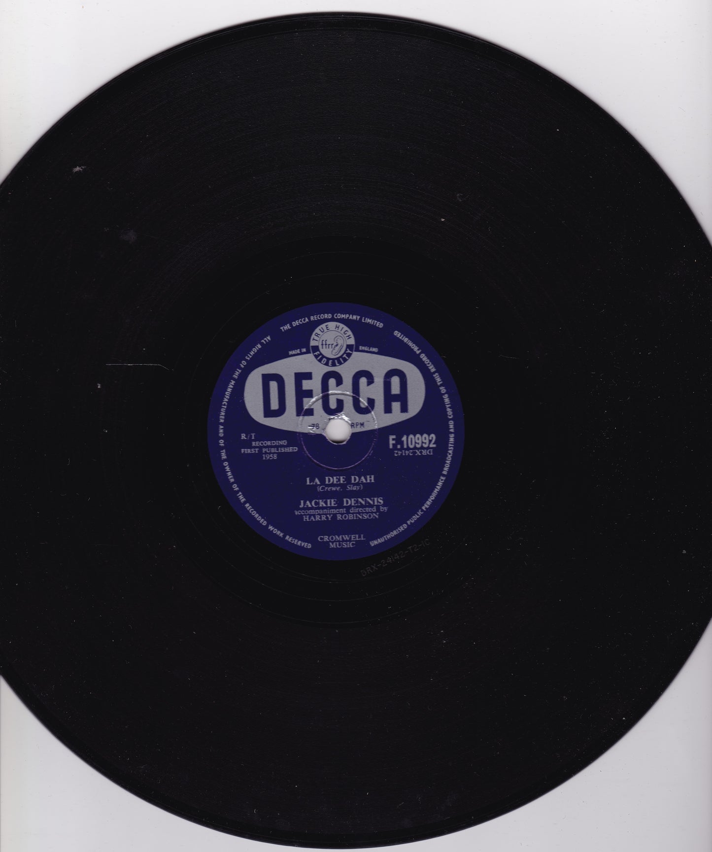 Jackie Dennis ‎– La Dee Dah (Decca 1958) 10" shellac VG/-