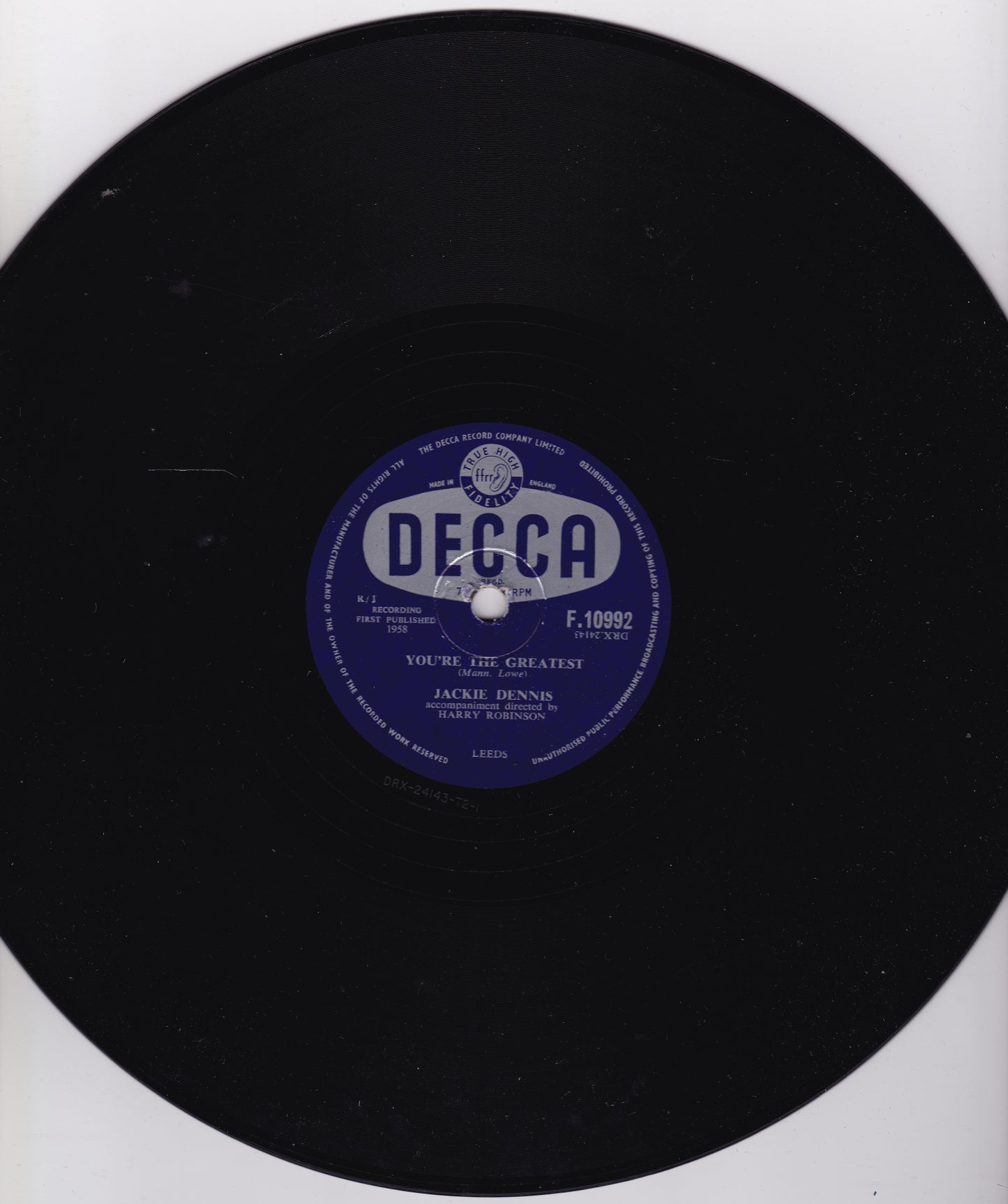 Jackie Dennis ‎– La Dee Dah (Decca 1958) 10" shellac VG/-