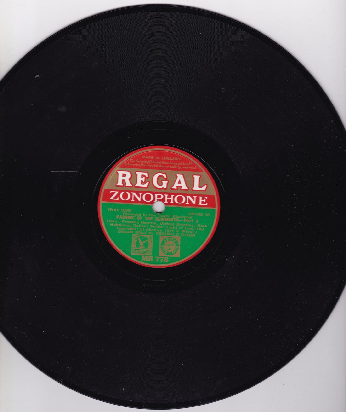 Reginald Dixon - Passing Of The Regiments (Regal Zonophone) 10" shellac VG/-