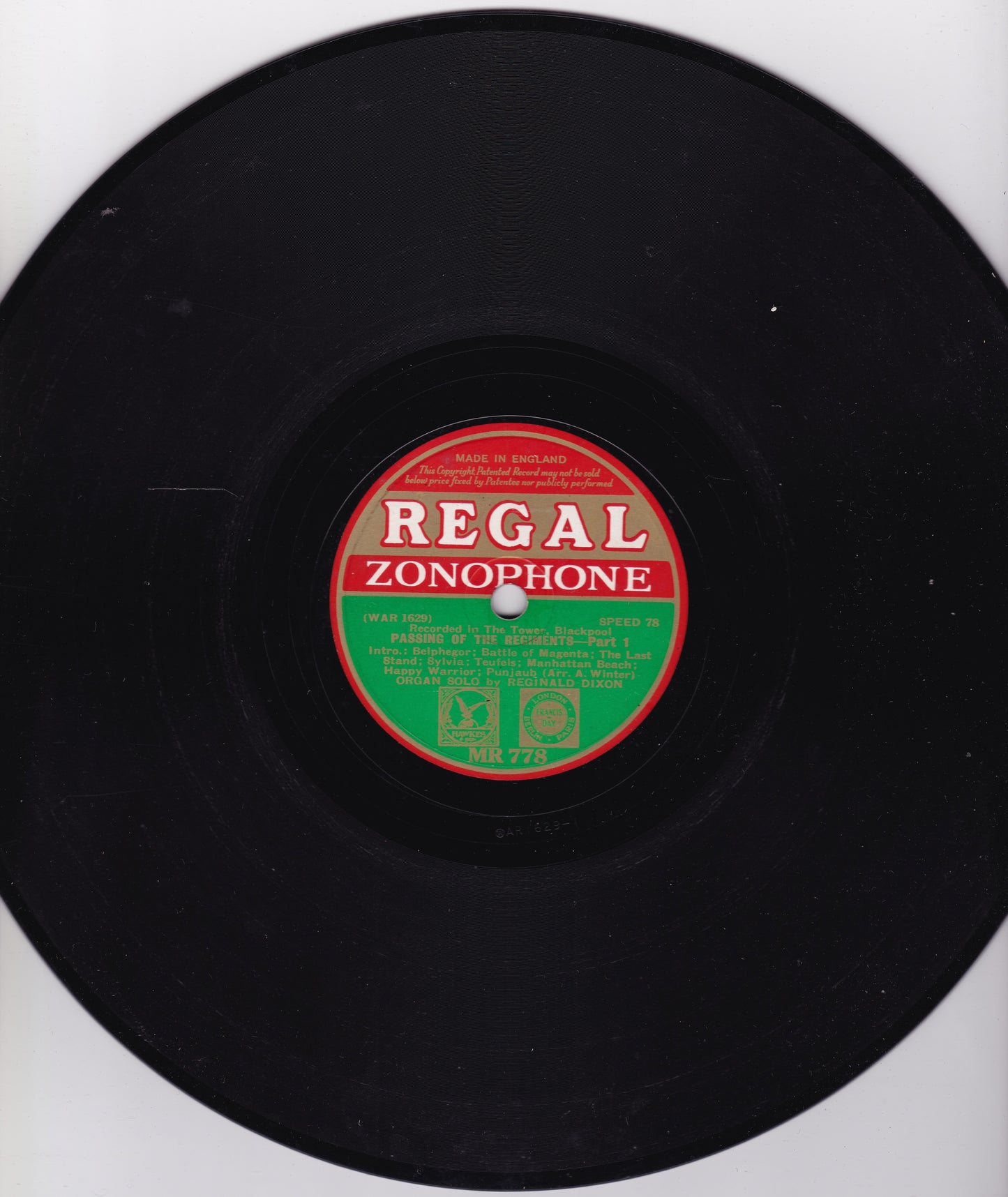 Reginald Dixon - Passing Of The Regiments (Regal Zonophone) 10" shellac VG/-