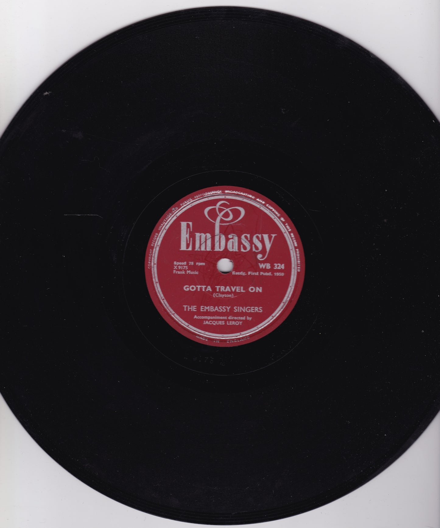 The Embassy Singers – The Little Drummer Boy / Gotta Travel On 10" shellac VG/-