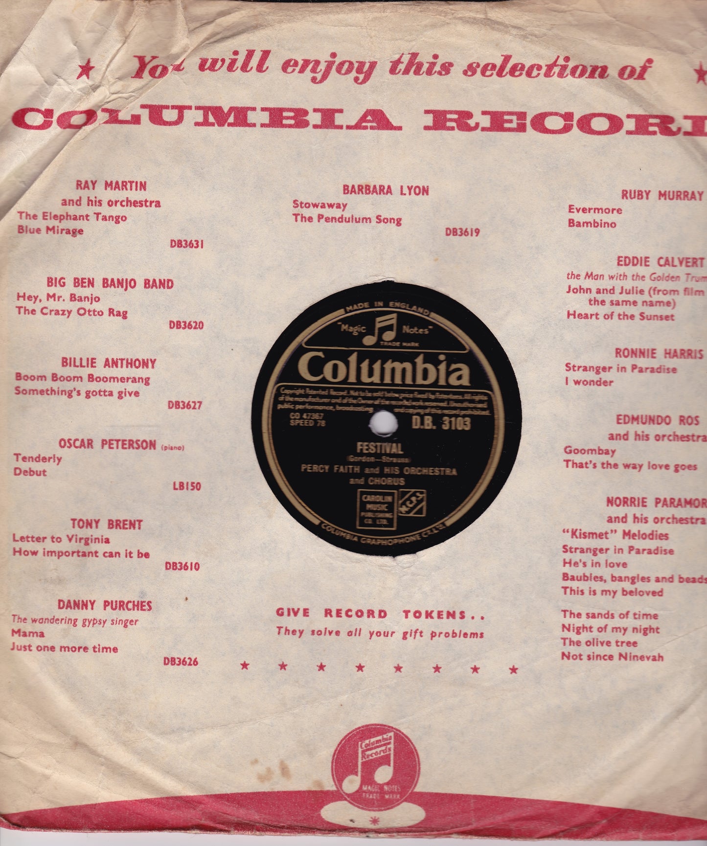 Percy Faith ‎– Delicado (Columbia 1952) 10" shellac VG/VG