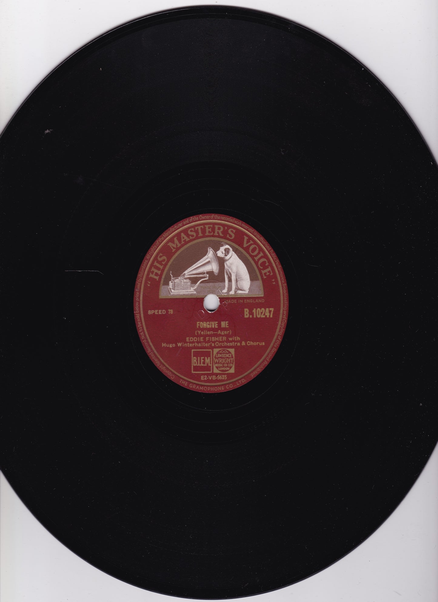 Eddie Fisher ‎– Trust In Me / Forgive Me (HMV 1952) 10" shellac VG/-