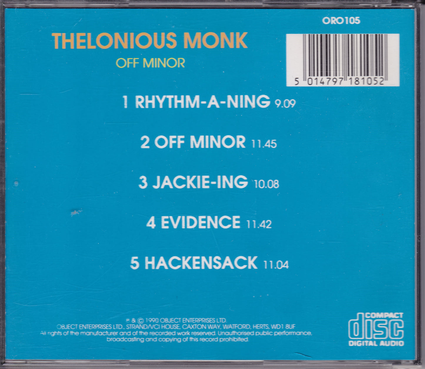 Thelonious Monk - Off Minor (1990) CD album