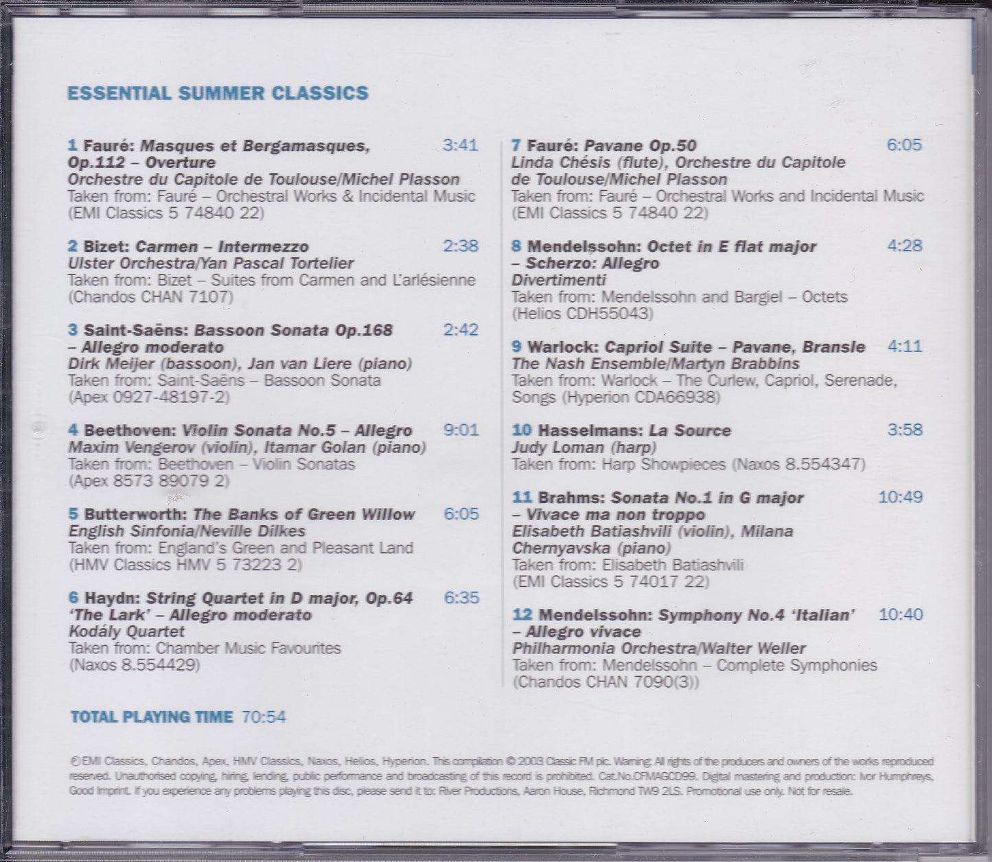 Various ‎– Essential Summer Classics (2003) CD album