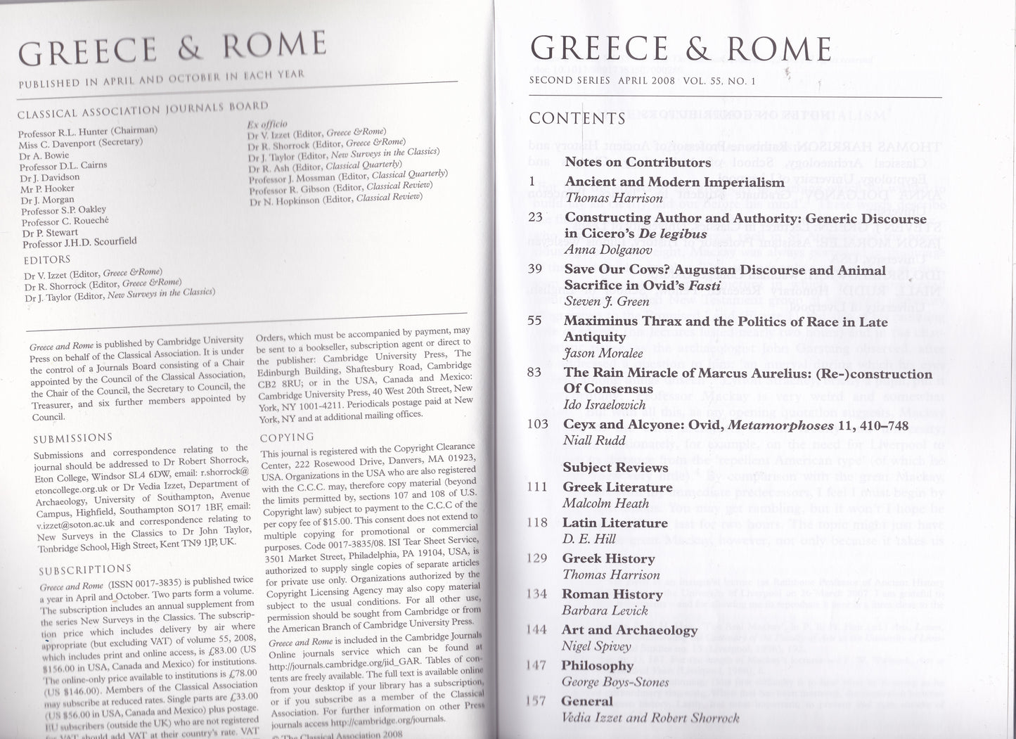 Greece & Rome - Volume 55 Number 1 (Cambridge University 2008) academic journal