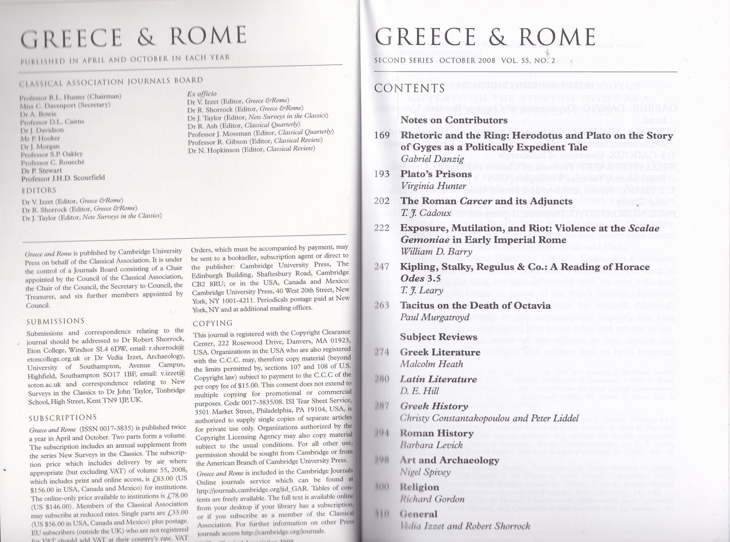 Greece & Rome - Volume 55 Number 2 (Cambridge University 2008) academic journal