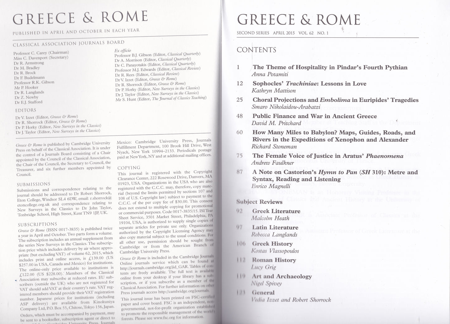 Greece & Rome - Volume 62 Number 1 (Cambridge University 2015) academic journal