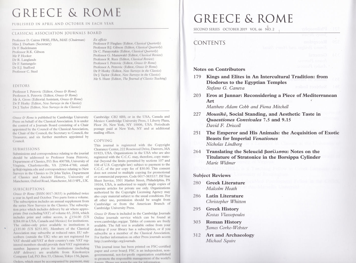 Greece & Rome - Volume 66 Number 2 (Cambridge University 2019) academic journal