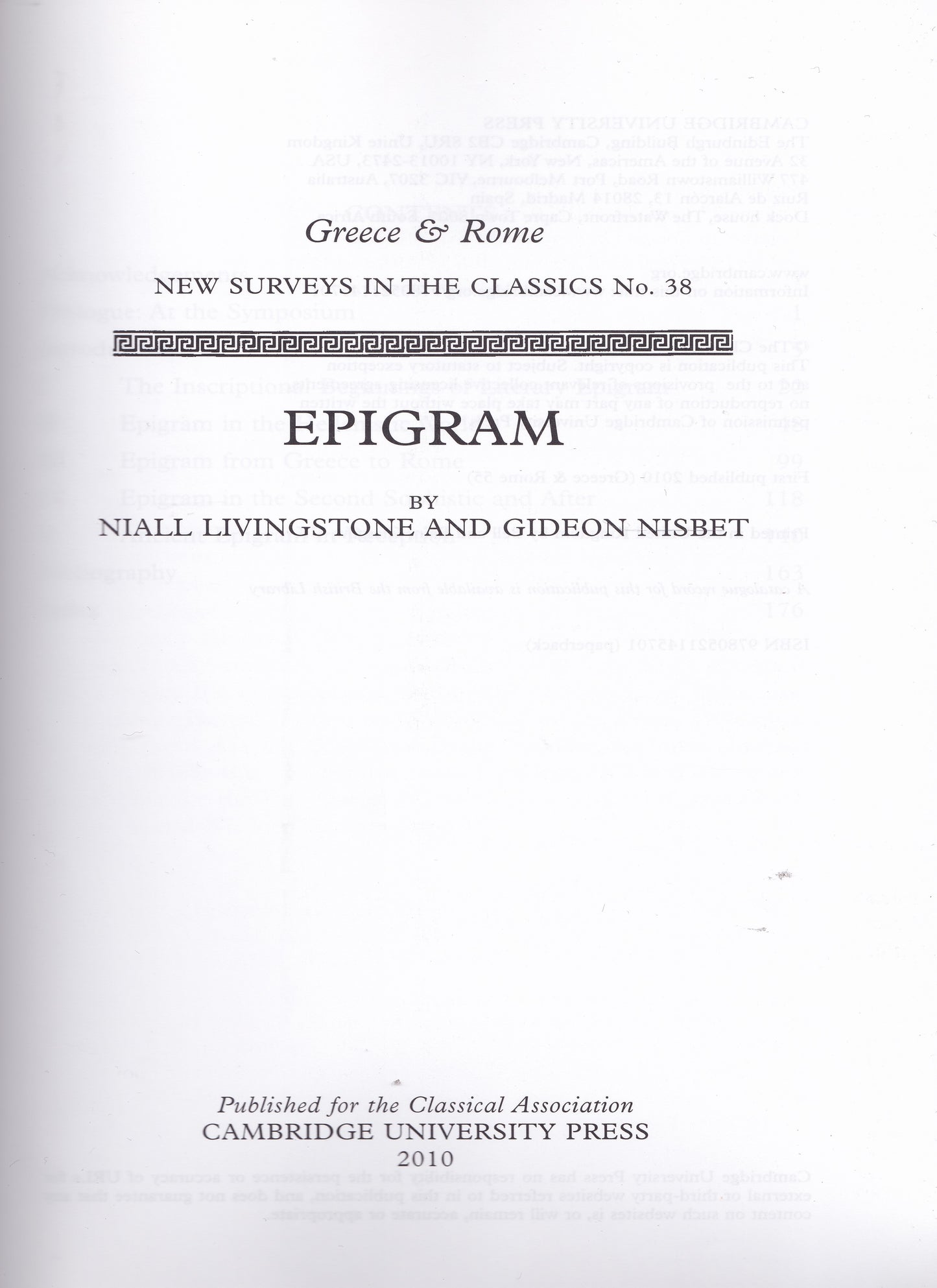 Livingstone, Nesbit - Epigram (New Surveys in the Classics 38)