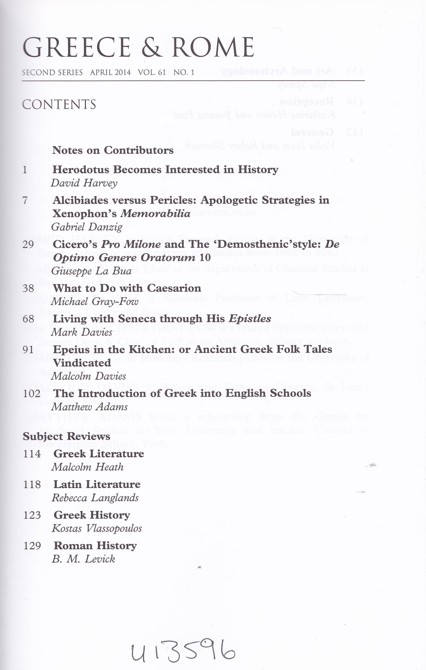 Greece & Rome - Volume 61 Number 1 (Cambridge University 2014) academic journal